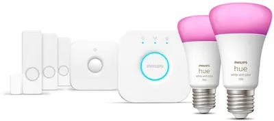 Pachet de start Philips - Hue, senzori, detector de mișcare, hub, 2 becuri RGBW