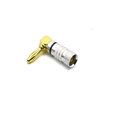 Mufa banana la 90 grade tata inel negru 4mm metal cu surub BANANA90/M-B