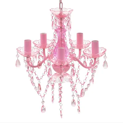 Lustra roz de cristal artificial cu 5 becuri