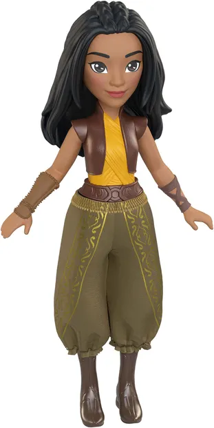 Păpuşă Disney Princess - Raya, cu top galben și vestă elegantă, 9 cm