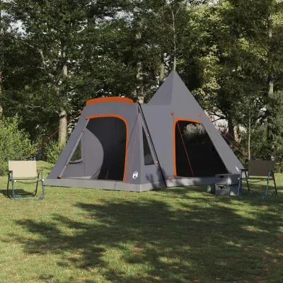 vidaXL Cort Teepee pentru 5 Persoane 5 persoană Gri și Portocalie
