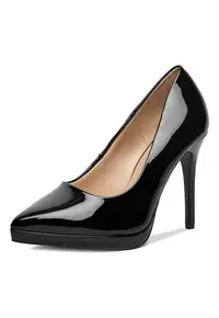 Pantofi stiletto dama - negru - sintetic - toc inalt