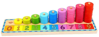 Sorter din lemn Tooky Toy - Cu inele și cifre, Montessori, 56 piese