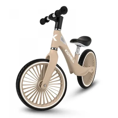 Bicicleta de echilibru fara pedale pentru copii, Kidwell Nix Beige, 3.05 kg, roti PU 29 cm, reglabila, 80-120 cm, maxim 30 kg