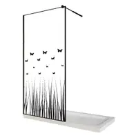 Paravan dus walk in / Perete dus sticla cu model Butterfly 103 6 mm profil negru mat tija extensibila 100 x 200 cm