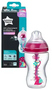 Biberon Tommee Tippee Anti-Colic - 340 ml, cu tetina 2 picaturi, Flux mediu, roz
