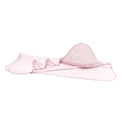 Prosop cu gluga, MimiNu, Mare, Cu volanas, Dimensiune 100x100 cm, Din bumbac si thermo fleece, Materiale certificate Oeko Tex Standard 100, Colectia Royal, Powder Pink