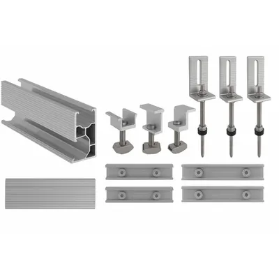 Pachet sistem fixare 16 panouri fotovoltaice pe tabla tip tigla – configuratie 2 randuri (8+8), aluminiu si inox, certificat anticoroziv - sistem C