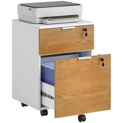 HOMCOM Cufăr de birou, mobilier de depozitare 2 sertare 2 bare pentru fișiere suspendate, cu cheie 2 chei 42x40x60 cm | Aosom Romania