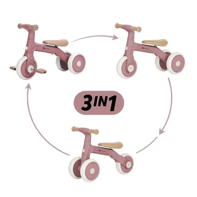 Bicicleta/tricicleta, Petite&Mars, 3 in 1, Multifunctionala, Cu/fara pedale, Ghidon directionabil, Sa reglabila pe inaltime, 2.3 kg, Pana la 25 kg, 12-36 luni, Roz