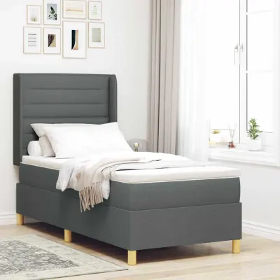 vidaXL Pat cu arcuri cu pernă cu benzi LED Gri 90 x 200 cm țesătură