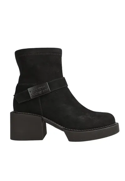 Ghete casual - dama - 25-124 negru - piele intoarsa - toc - Negru