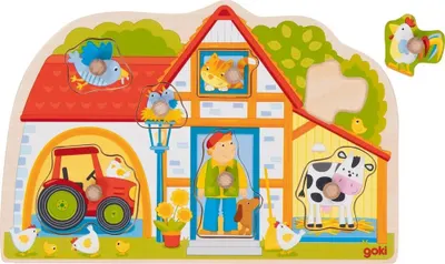 Puzzle cu mâner Goki - My Farmhouse