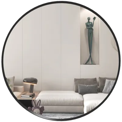 HOMCOM Oglindă de perete, design modern, Φ61 cm, Negru | Aosom Romania