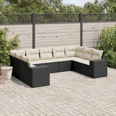 Gossi set mobilier de gradina cu perne, 9 piese, negru, poliratan