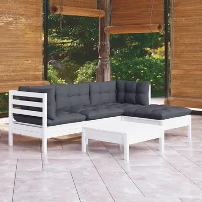 Gossi set mobilier gradina cu perne, 5 piese, alb, lemn de pin