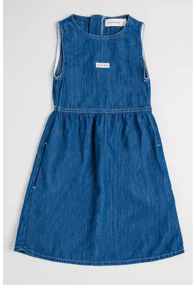 Rochie evazata din denim din amestec de lyocell si in - Albastru petrol