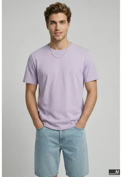 Tricou cu decolteu la baza gatului - imprimeu grafic si model text pe partea din spate - Galben pal/Lila