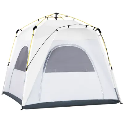 Outsunny Cort de camping, cort pop up în formă de dom pentru 4 persoane, cu 4 uși 4 ferestre geantă de transport inclusă pentru camping trekking alb gri | Aosom Romania