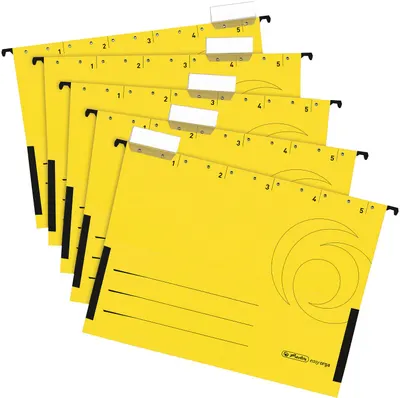 Set de dosare pentru fișet Herlitz Easy Orga - Cu formă de V și opritor, galbeni, 5 buc