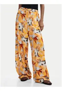 Pantaloni dama - croiala larga - floral - portocaliu - viscoza - set cu curea