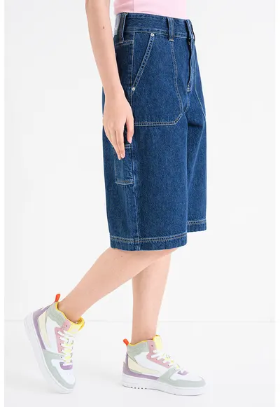 Blugi relaxed fit trei sferturi - Albastru inchis