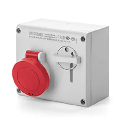 Priza interblocabilan32A 3P+E 11h 440-460V 60Hz 136X125MM_PAR terminal cu surub Cu interblocaj mecanic