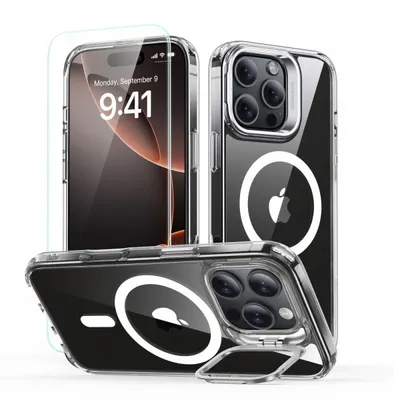 Husa MagSafe pentru Apple iPhone 16 Pro, ESR, Classic Hybrid Kickstand with Screen Protector, Transparenta