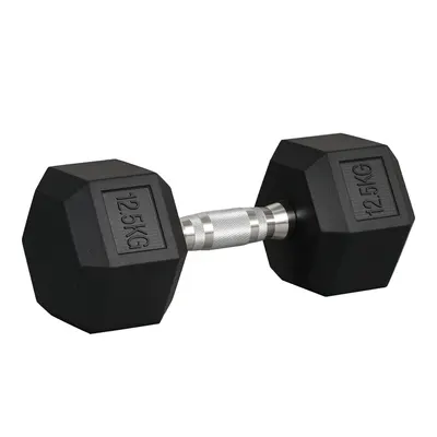 HOMCOM Ganteră de 12.5 kg Hexagonală Unică cu Mâner Antiderapant Negru | Aosom Romania