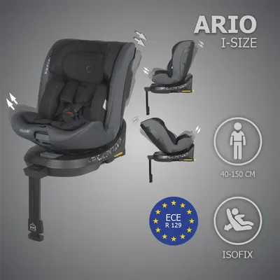 Scaun auto iSize 40-150 cm Coccolle Ario Anthracite cu sistem isofix, picior de fixare, rotatie 360