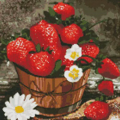 Goblen cu diamante Ideyka - Buchet de căpșuni, 40 х 40 cm