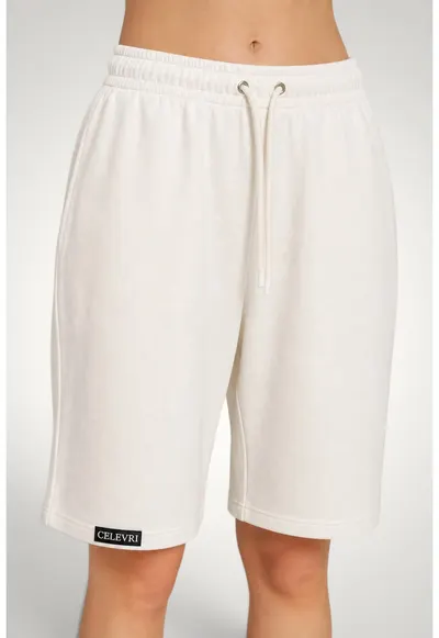 Pantaloni scurti de dama - oversize - din bumbac premium - Alb