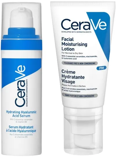 CeraVe Set - Ser hidratant cu acid hialuronic și Cremă pentru față, 30 + 52 ml