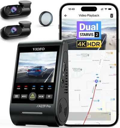 Registrator video auto VIOFO - A229 Pro 3CH - 4K HDR Dual Sony Starvis 2, negru
