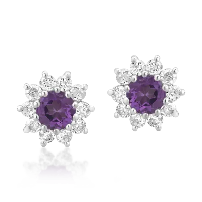 Cercei din aur alb cu ametiste de 0.32ct si diamante de 0.3ct