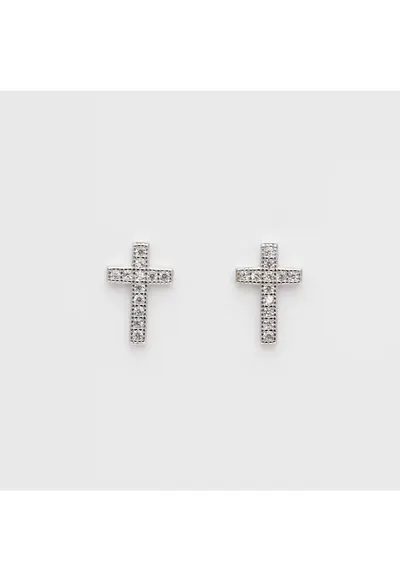 Cercei Argint cruciulita cu cristale Zirconia - argintiu - 1.5x0.8cm