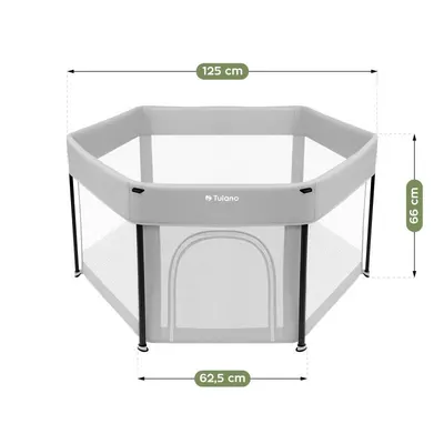 Tarc de joaca pliabil pentru copii Tulano Cozy 30 Grey, utilizare interiorexterior, covoras inclus, usa cu fermoar,pereti din plasa respirabila, geanta transport