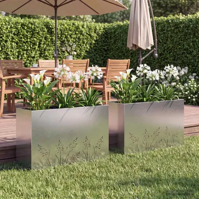 vidaXL Vază pentru Grădină 2 buc. Argintiu 80 x 20 x 49 cm