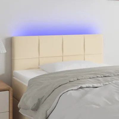 vidaXL Tăblie de pat cu LED, crem, 100x5x78/88 cm, textil