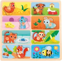 Puzzle din lemn pentru copii Goula din 8 piese - Cine ce mănâncă?