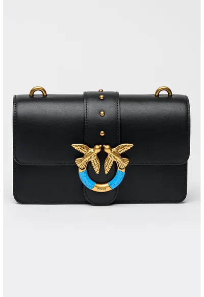 Geanta crossbody mica din piele cu lant Love One - Negru