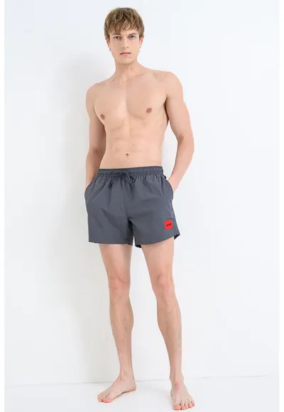 Pantaloni scurti de baie cu talie ajustabila - Gri inchis