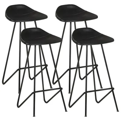 vidaXL Scaune de bar, 4 buc., negru, piele naturală