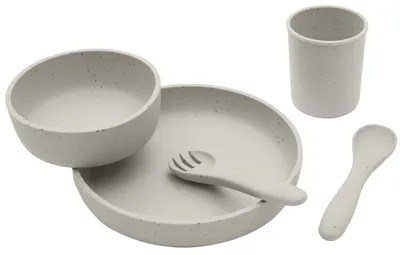 Set de masă cu 5 piese KikkaBoo Platinum Silicone - Sand