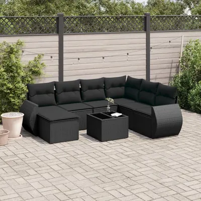 Gossi set mobilier de gradina cu perne, 8 piese, negru, poliratan
