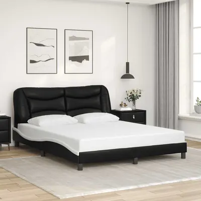 vidaXL Cadru de pat fără saltea, Hvar, negru/alb, 160x200 cm, piele ecologică