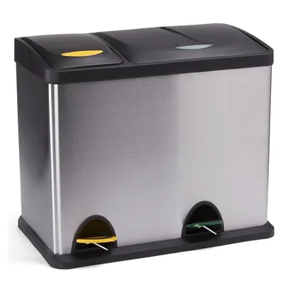 Coș de gunoi argintiu mat pentru reciclare/cu pedală 18+8 l din oțel Tri Selectif – MSV