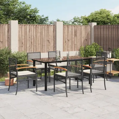 Gossi set mobilier de gradina cu perne, 7 piese, negru, poliratan
