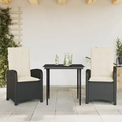 Gossi set mobilier de gradina cu perne, 3 piese, negru, poliratan