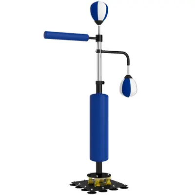 SPORTNOW Suport pentru sac, două speedball-uri, bară de box rotativă, pernă pentru lovituri, reglabil pe înălțime, oțel, 107 x 36 x 140-205 cm, Albastru | Aosom Romania
